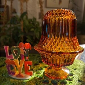 Indiana Glass Amber Diamond Point Fairy Lamp